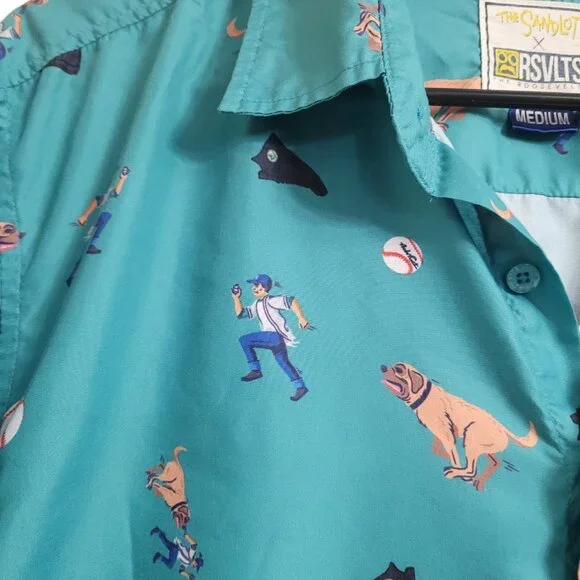 The Roosevelts RSVLTS x Sandlot Button Up Shirt Green Benny Beast Dog Mens M - Picture 2 of 12